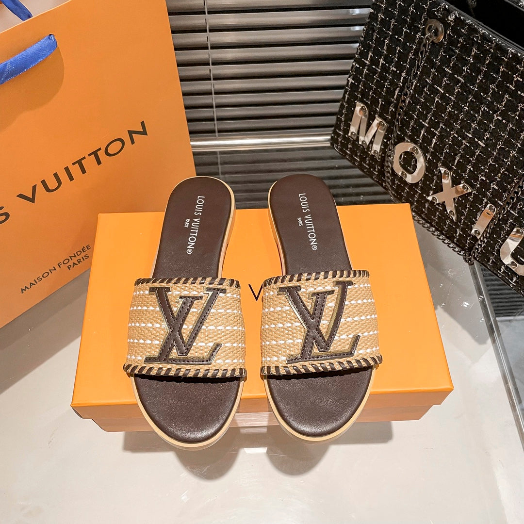 Woven Leather Flat Slippers mysite