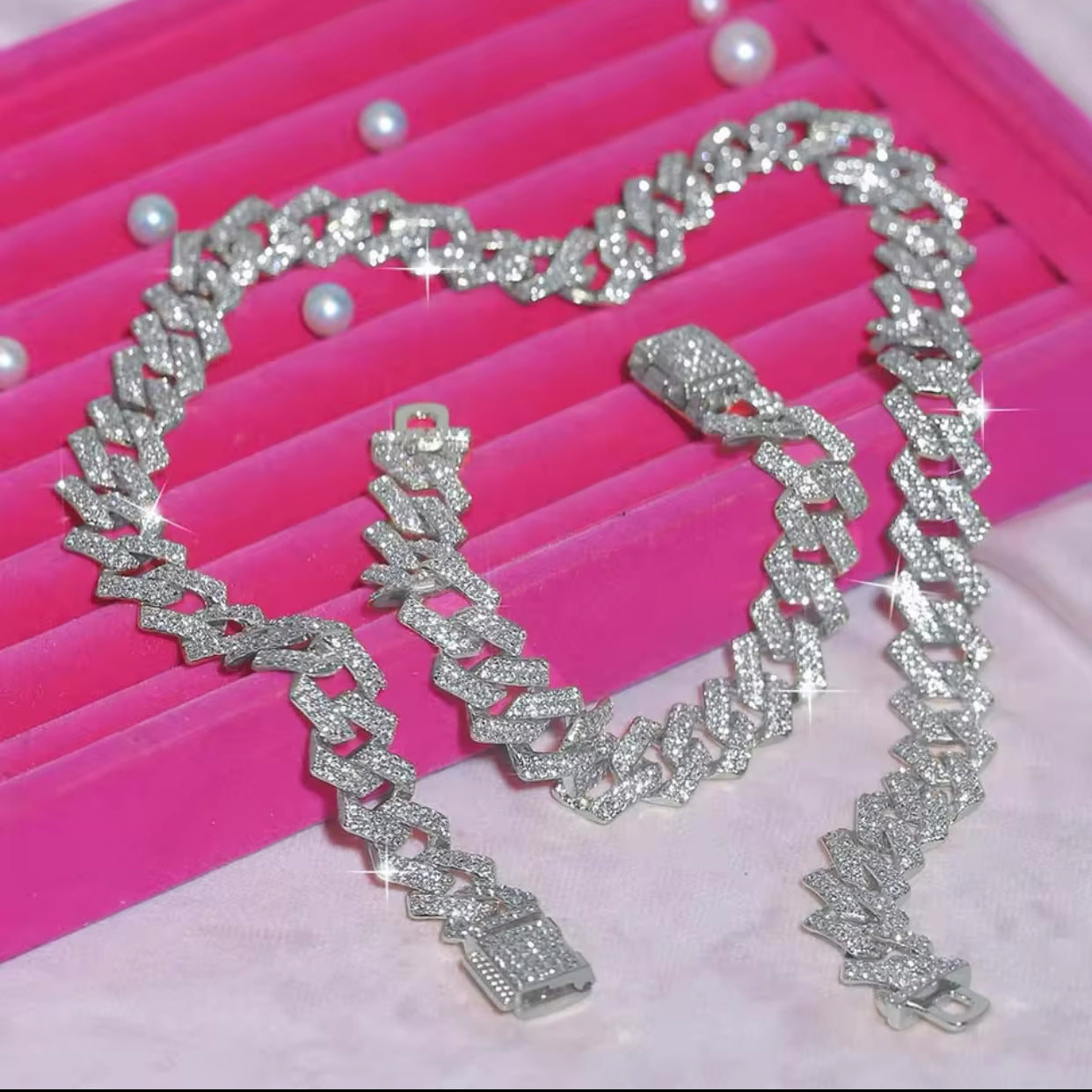 Iced out Exquisite Sliver Necklace Bracelet Set mysite