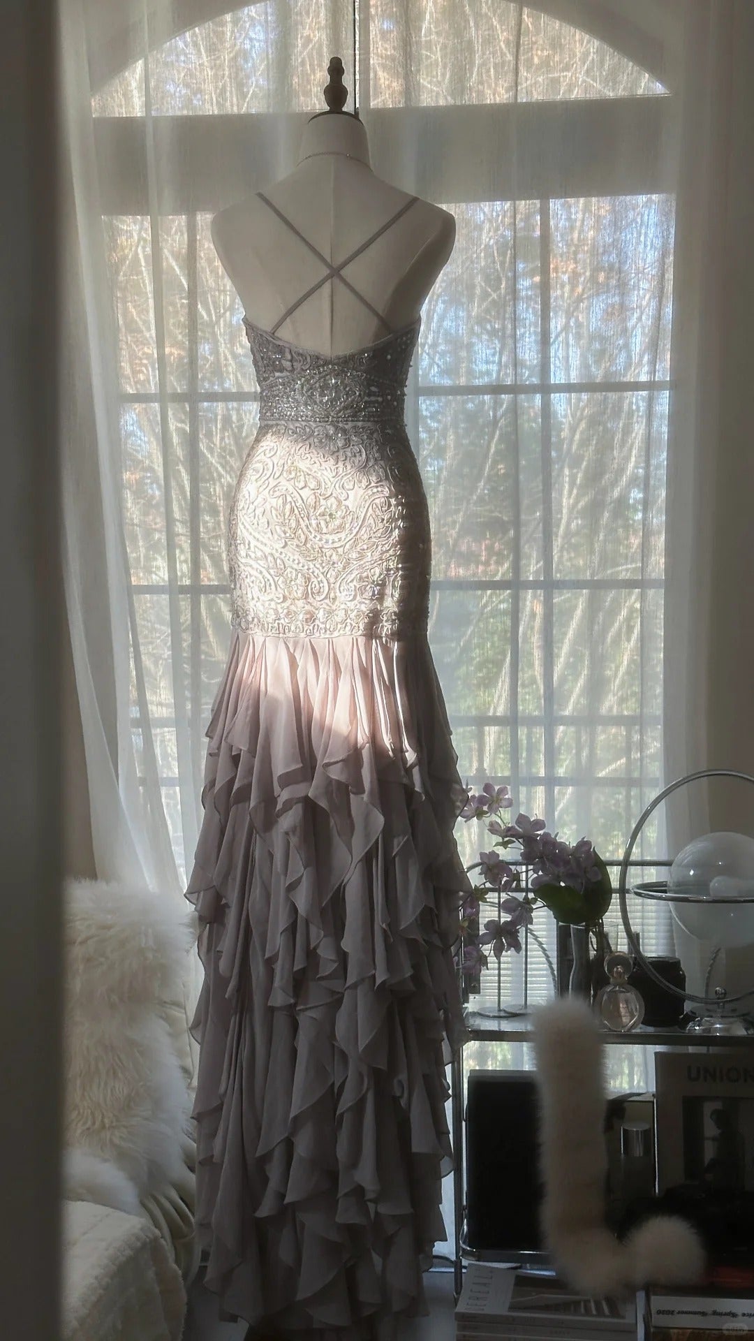 Purple Romantic Gorgeous Exquisite Elegant Beaded Lace Long Chiffon Evening Gown Ball Gown Prom Dress Birthday Holiday Party Dress gh4046s mysite