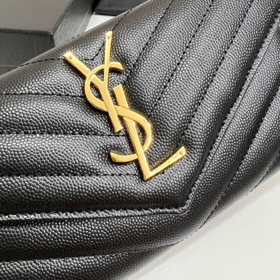 YSL Long Wallet Black Leather Gold Tone 10769 19cm mysite