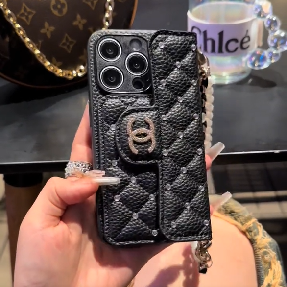 Luxury Wallet iPhone Case with Handle/Pearl Chain mysite