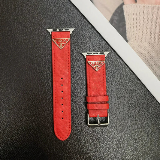 Double Triangle Monogram Label Leather Apple Watch Band mysite