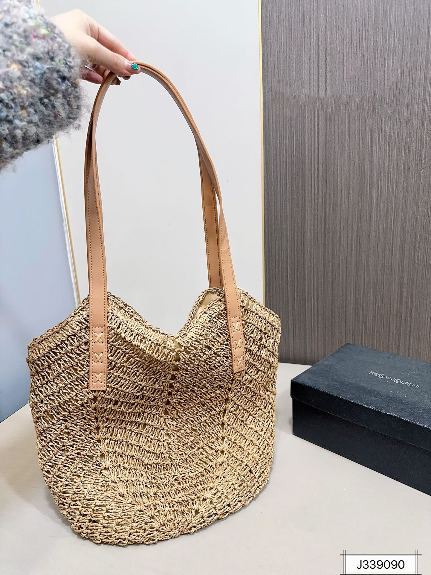 YSL SAINT LAURENT Vacation Casual Raffia Woven Tote Bag 35x32cm mysite