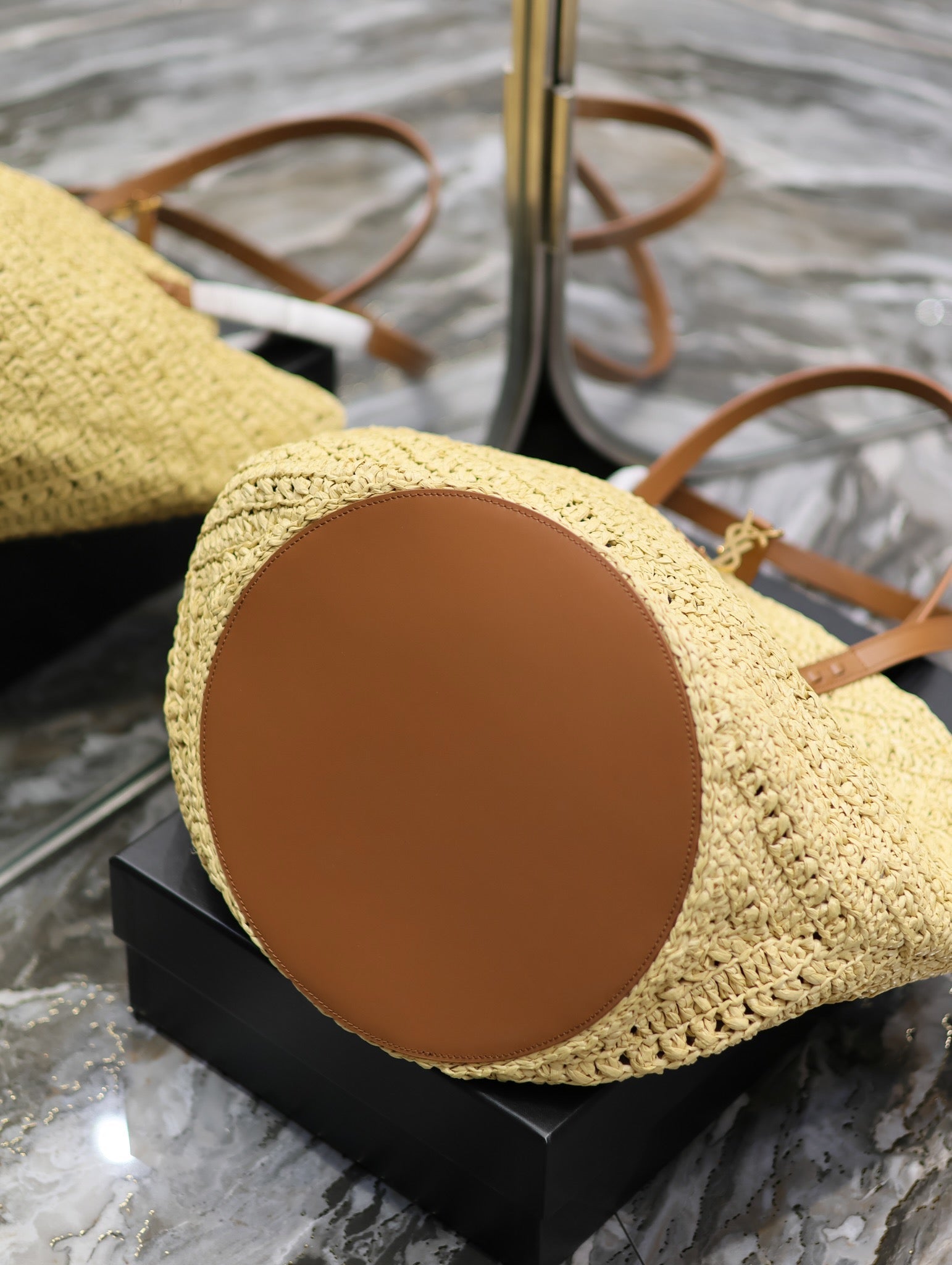 YSL PANIER MEDIUM IN RAFFIA AND VEGETABLE-TANNED LEATHER mysite