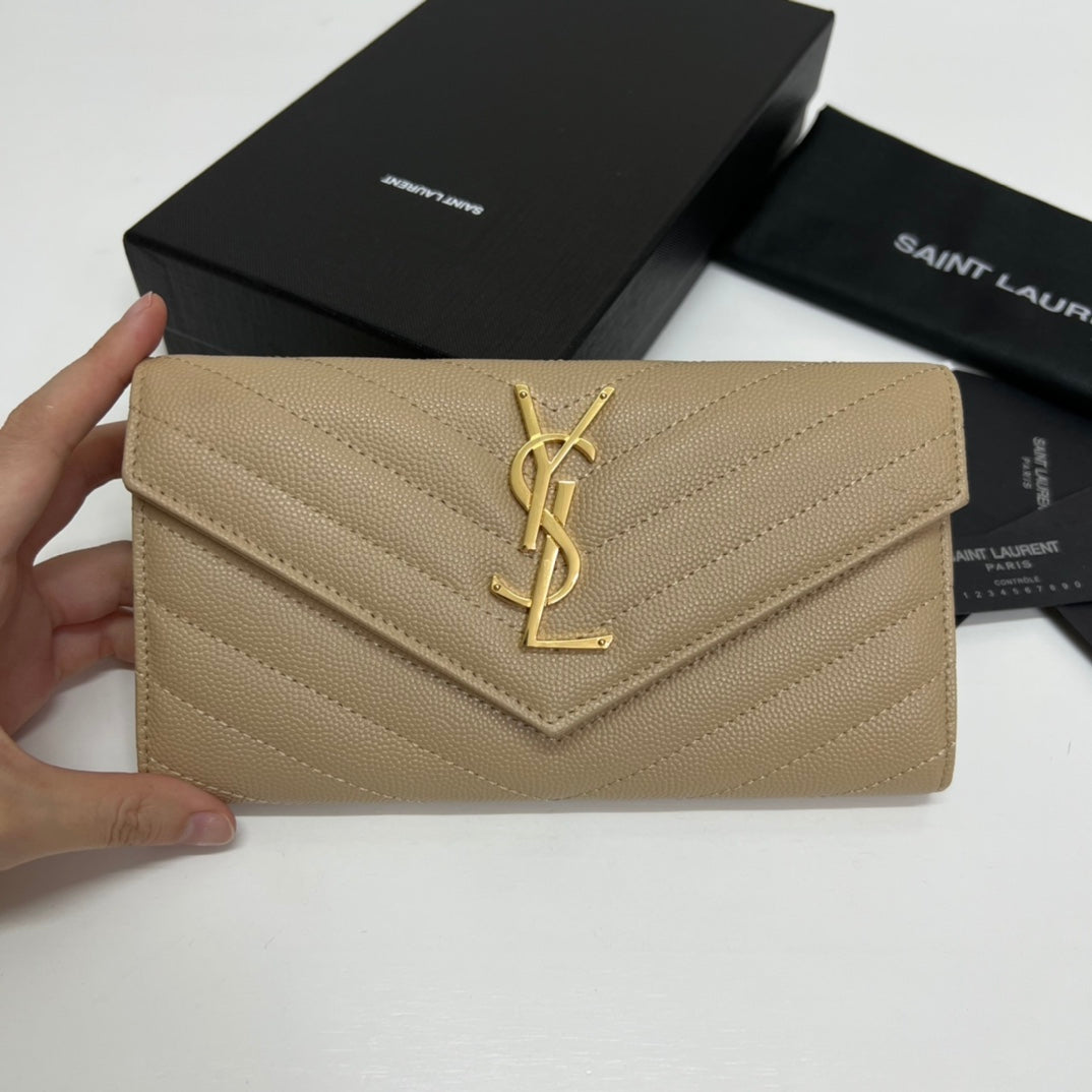 YSL Long Wallet Beige Leather Gold Tone 10772  19cm mysite