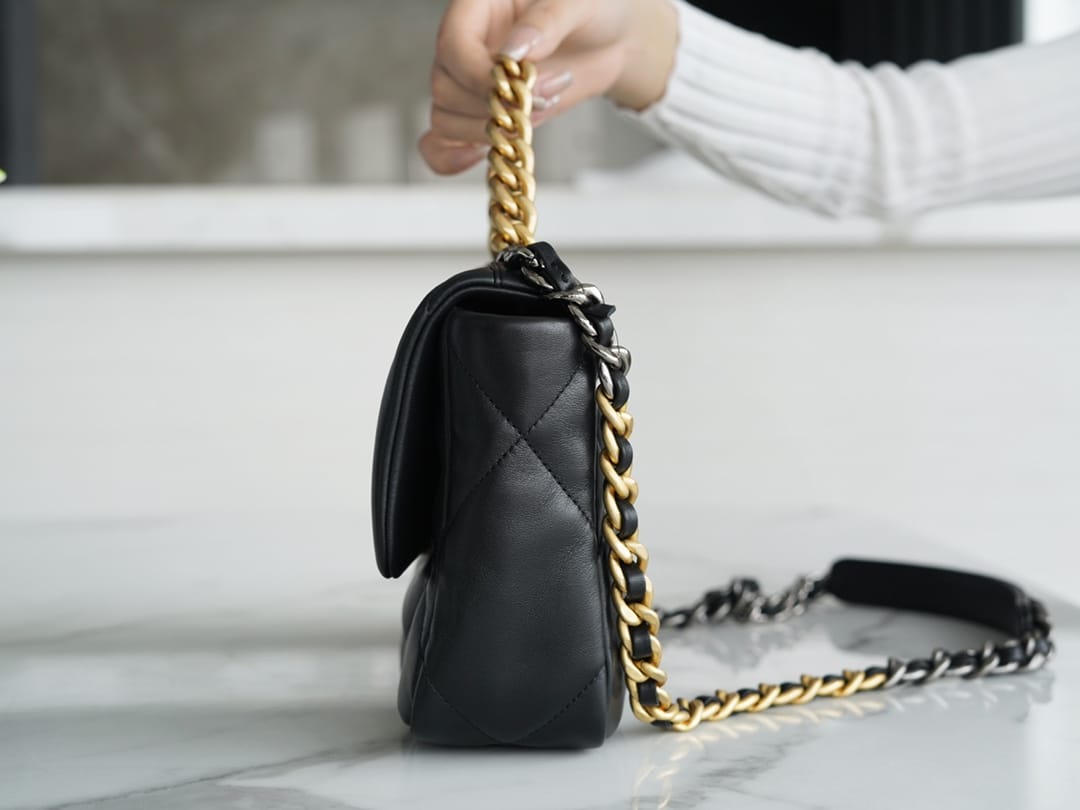 CHANEL 19BAG AS1160 Black Gold Buckle Bag Small 26CM mysite