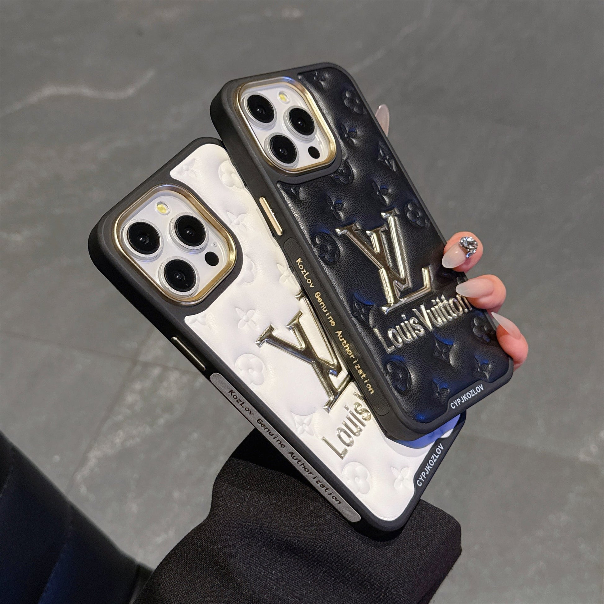 Finest Electroplated Classic Monogram Embossed Leather Apple iPhone Cases mysite