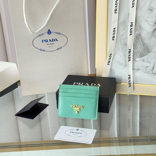 Pra Gold Logo-Stamp Card Holder Mint Saffiano Leather mysite