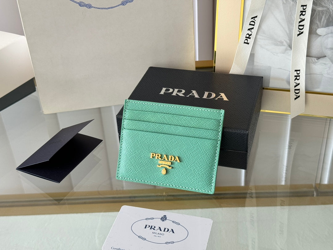 Pra Gold Logo-Stamp Card Holder Mint Saffiano Leather mysite