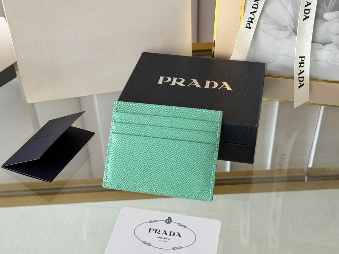 Pra Gold Logo-Stamp Card Holder Mint Saffiano Leather mysite