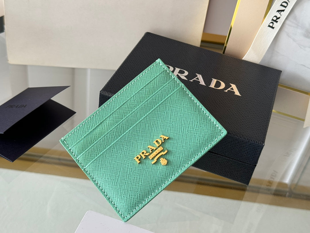 Pra Gold Logo-Stamp Card Holder Mint Saffiano Leather mysite