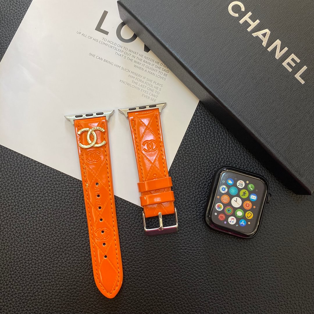 Glossy Leather Apple Watch Strap Luxury Metal Logo mysite
