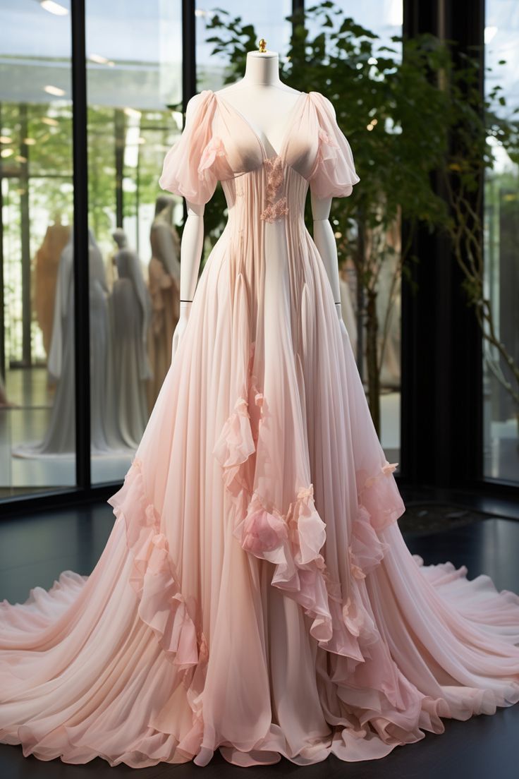Pink gorgeous A-line long ruffled tulle ball gown prom dress evening gown wedding dress graduation gown gh3274s mysite