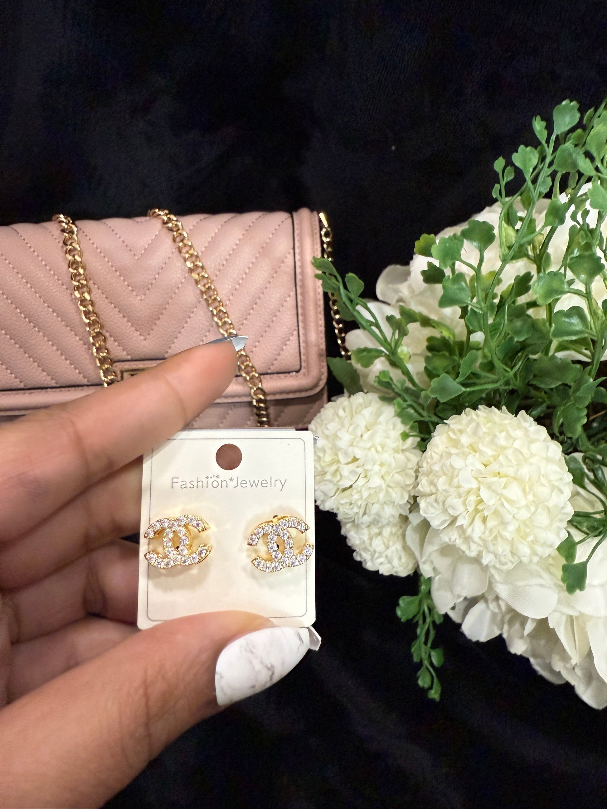 Double C gold plated with zircon earrings mysite