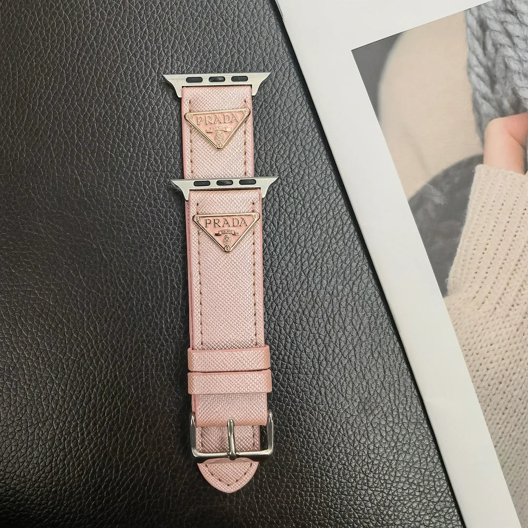 Double Triangle Monogram Label Leather Apple Watch Band mysite