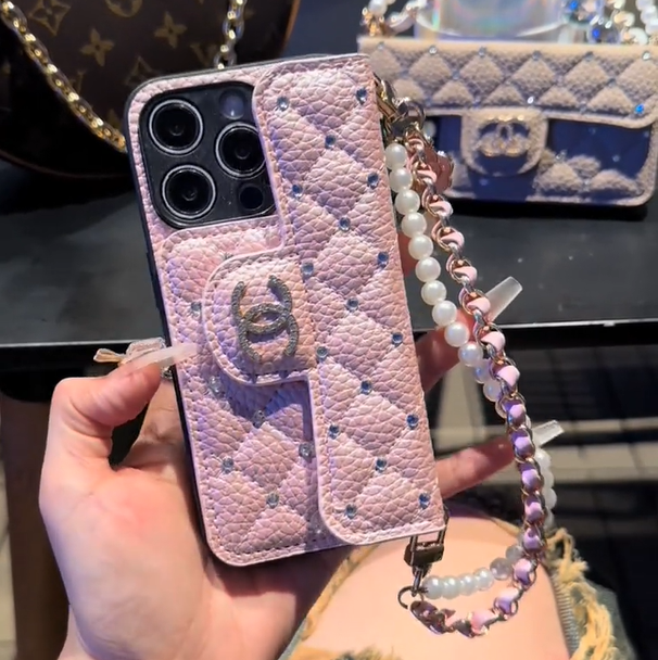Luxury Wallet iPhone Case with Handle/Pearl Chain mysite