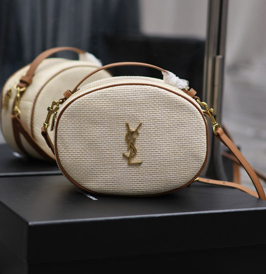 YSL Leather-trimmed raffia shoulder bag - 22¡Á16.5¡Á6cm mysite
