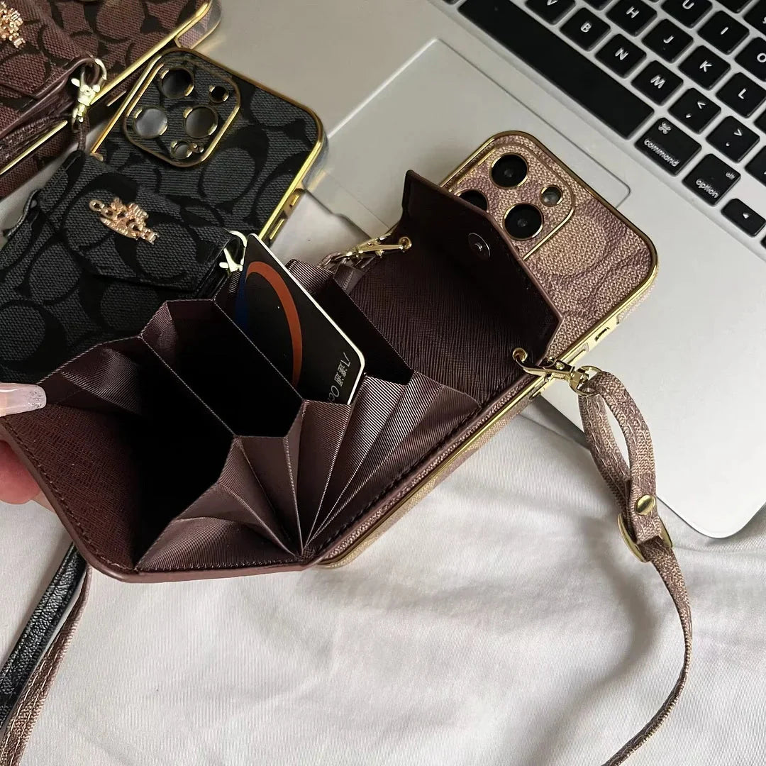 Coach Luxury Logo Accordion Card Holder Leather Crossbody Apple iPhone Cases mysite