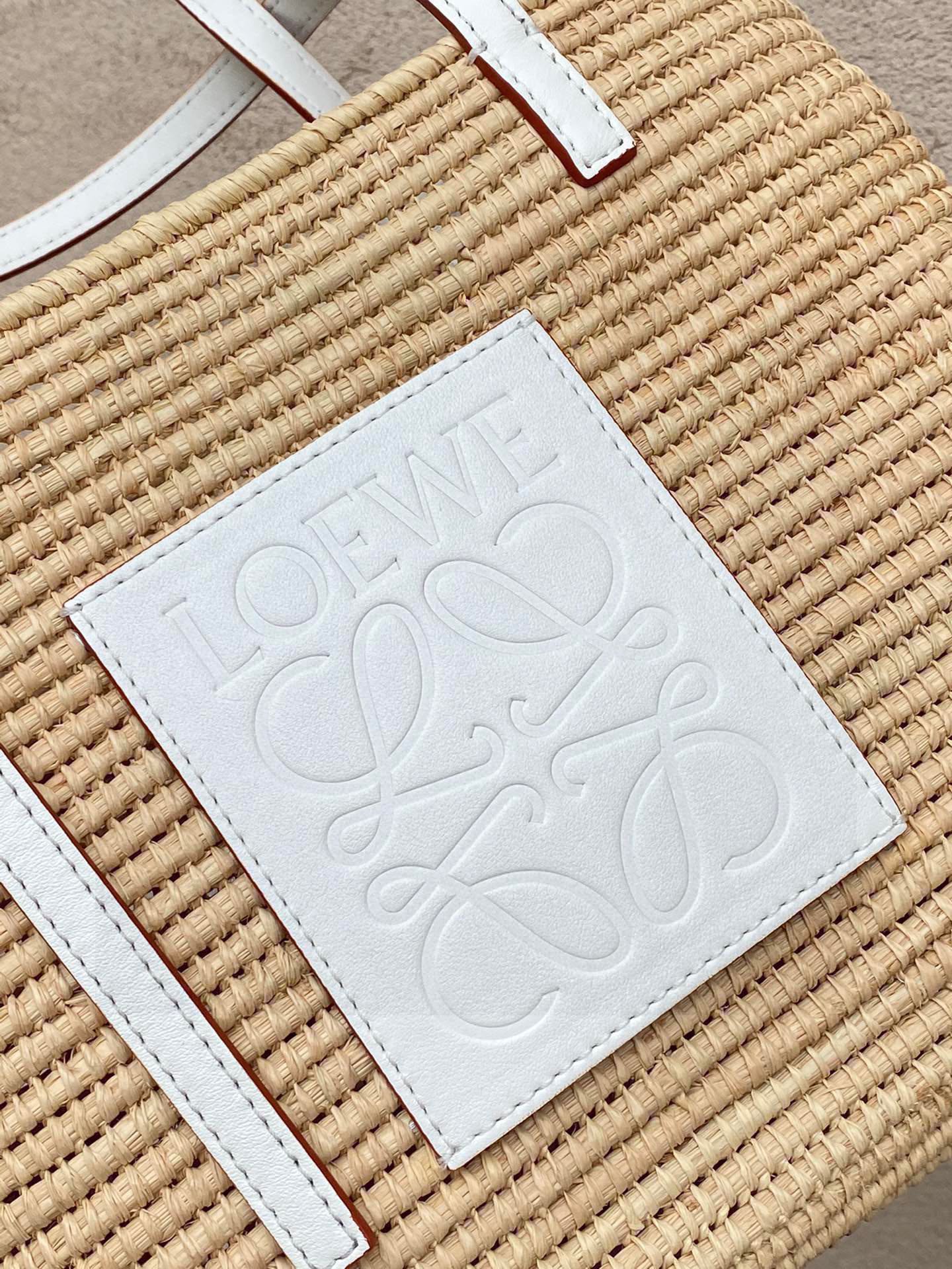 Loewe Small Square Basket Bag In Raffia And Calfskin NaturalWhite mysite