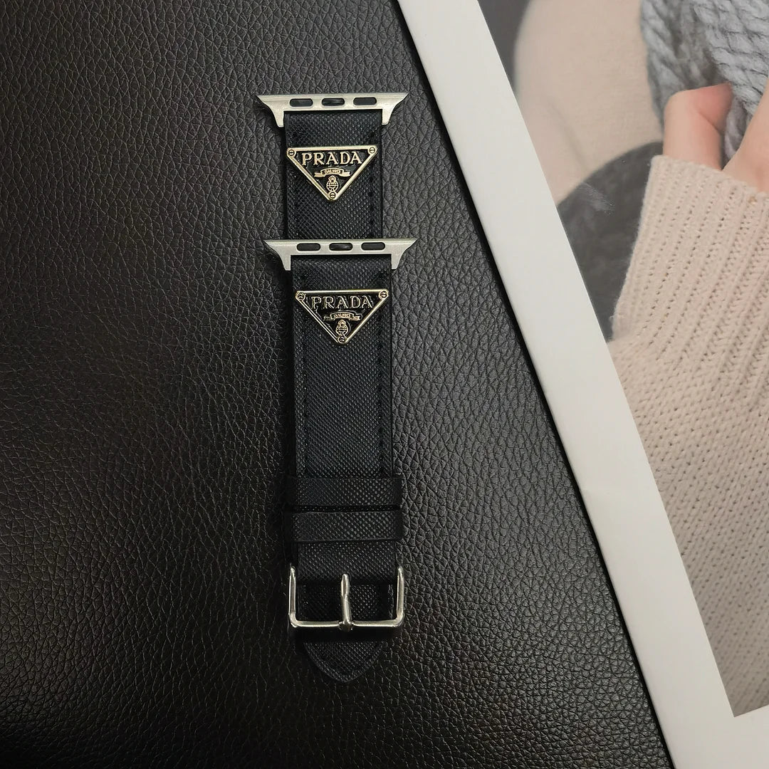 Double Triangle Monogram Label Leather Apple Watch Band mysite