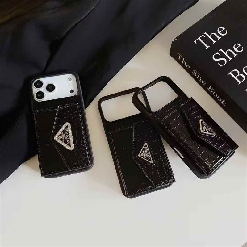 Elegant Prada Apple Phone Case with Card Holder For iPhone 17 / 16 / 15 / 14s mysite