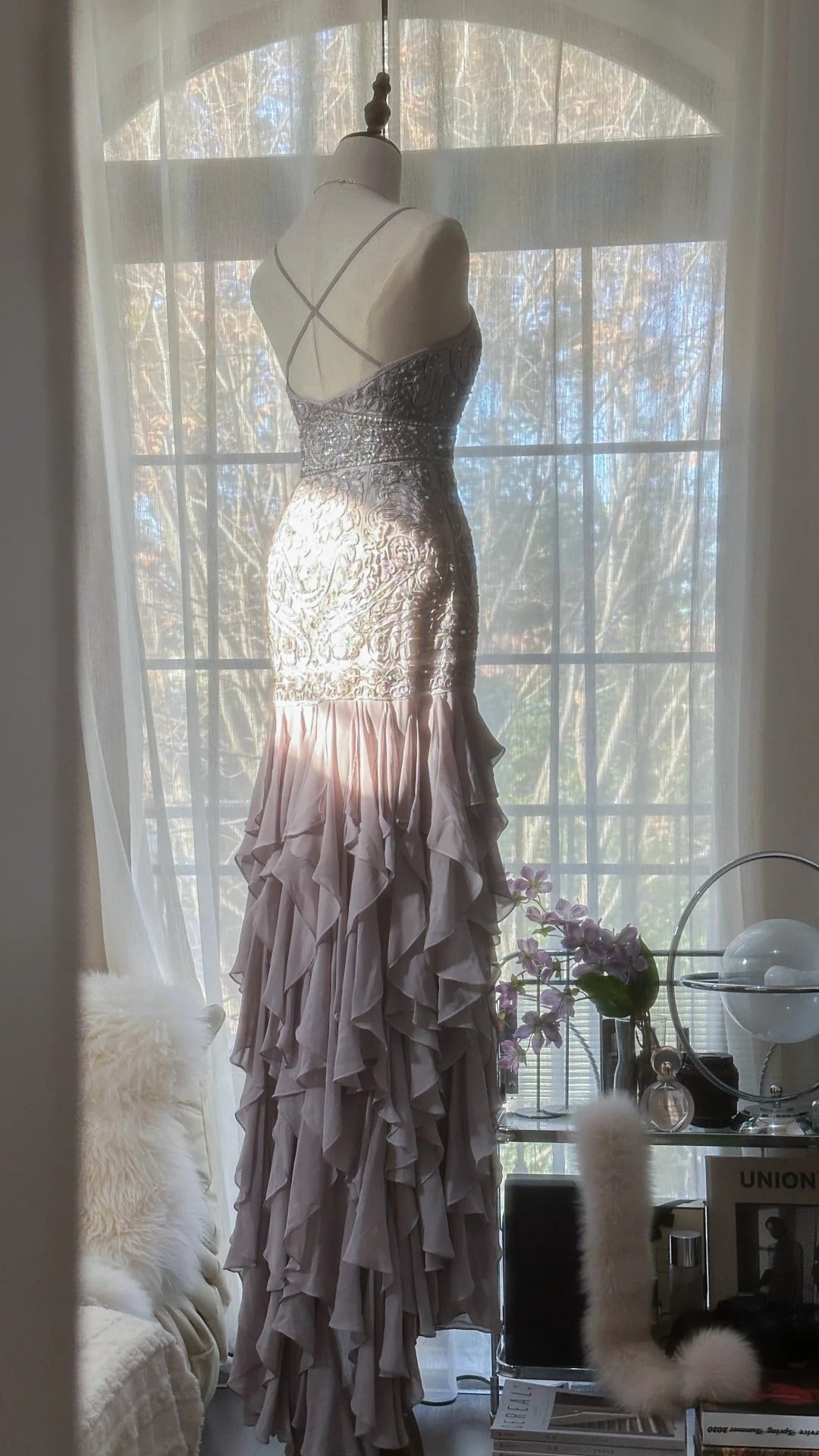 Purple Romantic Gorgeous Exquisite Elegant Beaded Lace Long Chiffon Evening Gown Ball Gown Prom Dress Birthday Holiday Party Dress gh4046s mysite