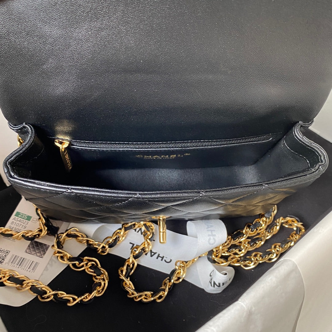 Chanel Flap Bag Gold Top Handle Black - 13X21X8cm mysite