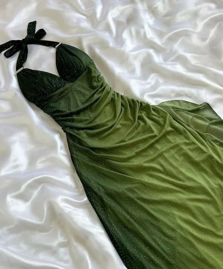 Shiny Green Gradient Long Chiffon Ball Gown Prom Dress Celebrity Dressess mysite