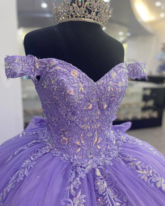 Lilac Corset Mexican Quinceanera Dress Ball Gown Prom Dress ,Appliques Lace Birthday Party Dress  cg24978s mysite