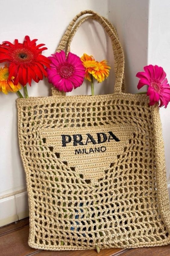 Prada Women's Natural Crochet Tote Bag-Khaki mysite