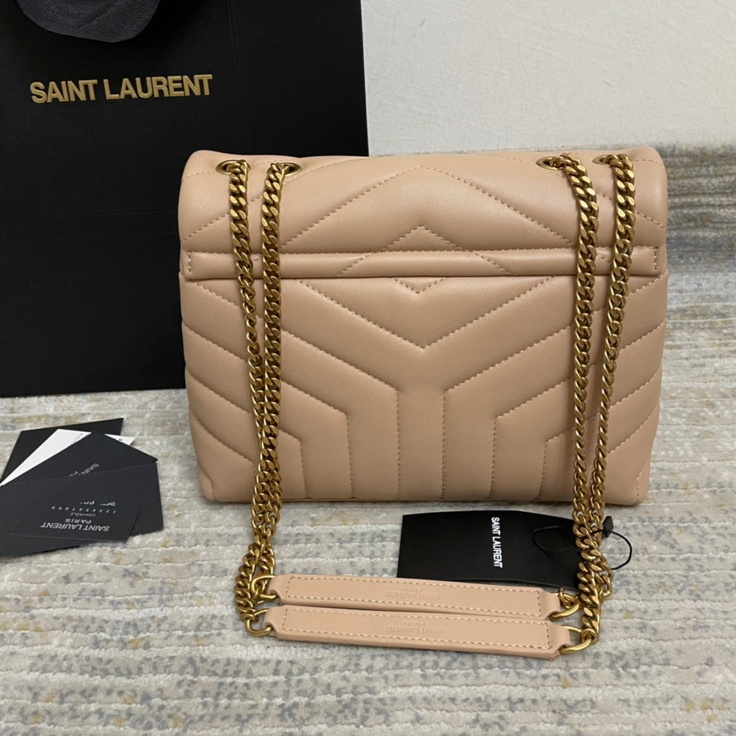 YSL Small Loulou 23 Beige Leather Gold 23x17x9cm mysite