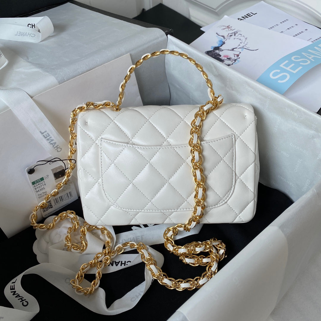 Chanel Flap Bag Gold Top Handle White - 13X21X8cm mysite