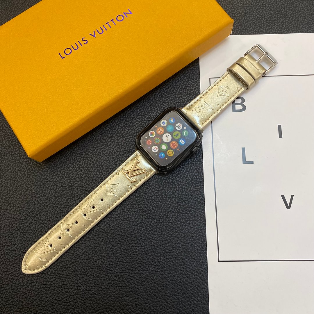 GLOSSY LEATHER APPLE WATCH STRAP LUXURY METAL LOGO mysite