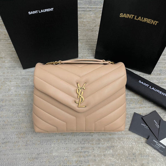 YSL Small Loulou 23 Beige Leather Gold 23x17x9cm mysite