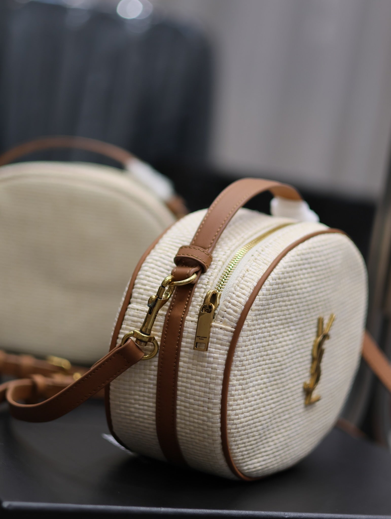 YSL Leather-trimmed raffia shoulder bag - 22¡Á16.5¡Á6cm mysite