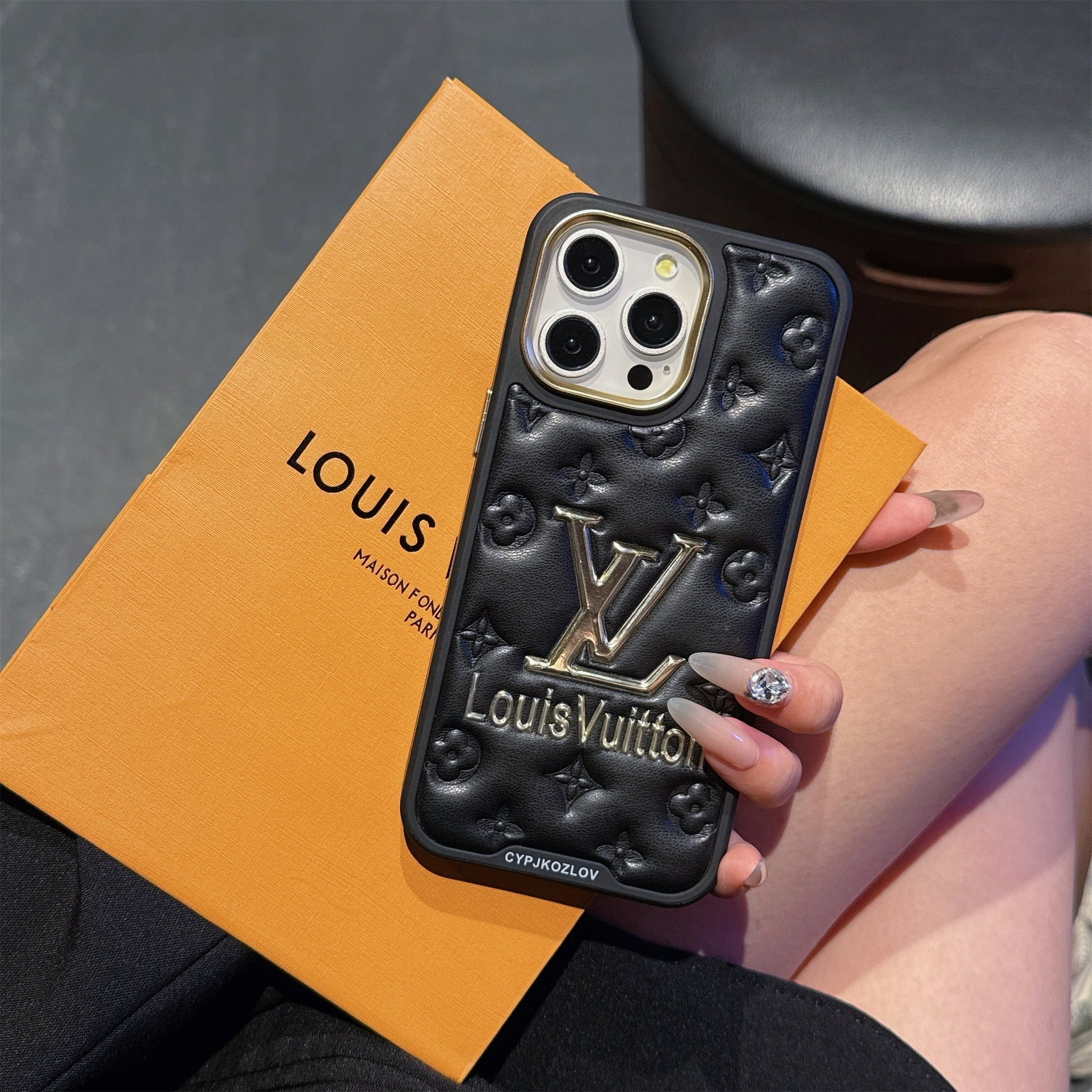 Finest Electroplated Classic Monogram Embossed Leather Apple iPhone Cases mysite