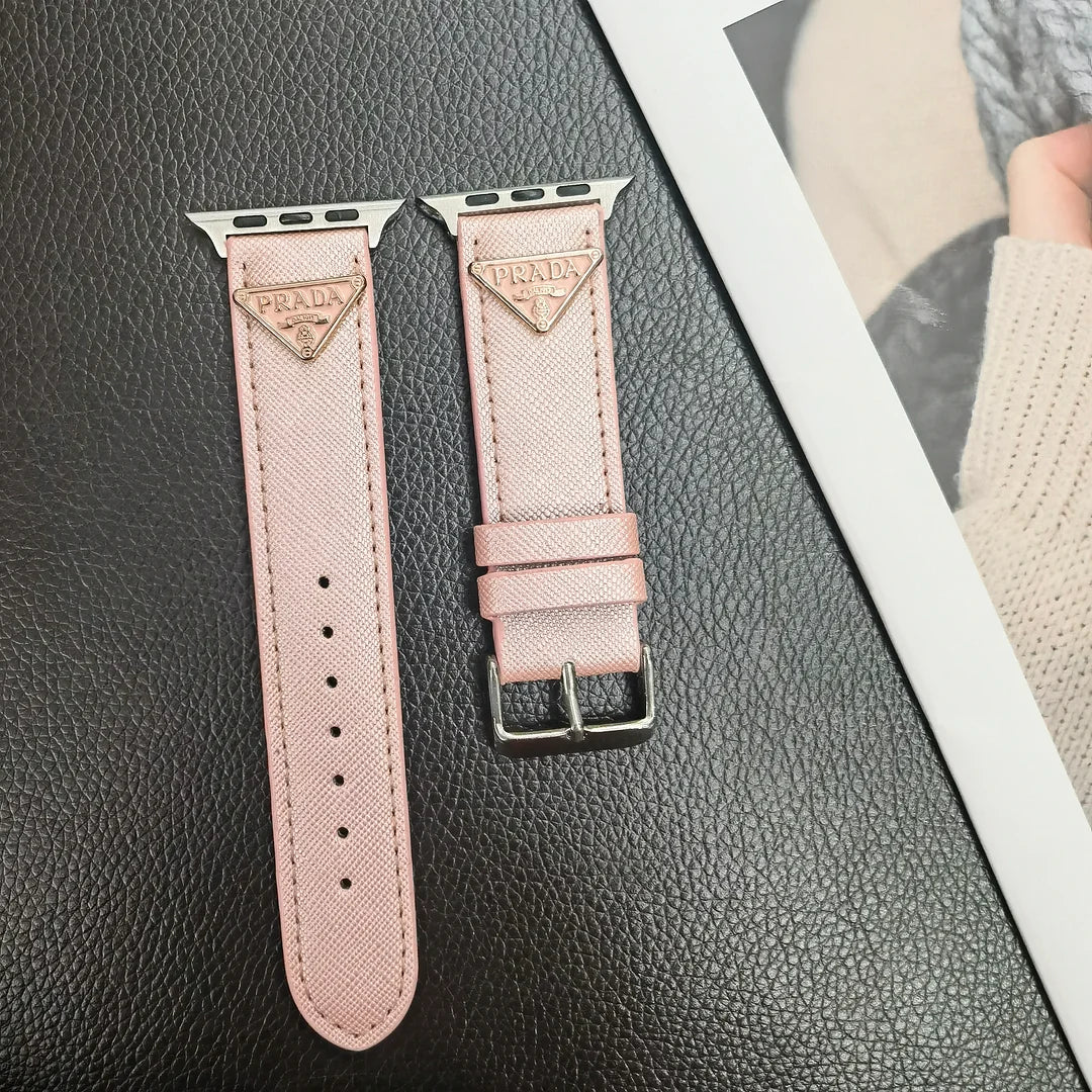 Double Triangle Monogram Label Leather Apple Watch Band mysite