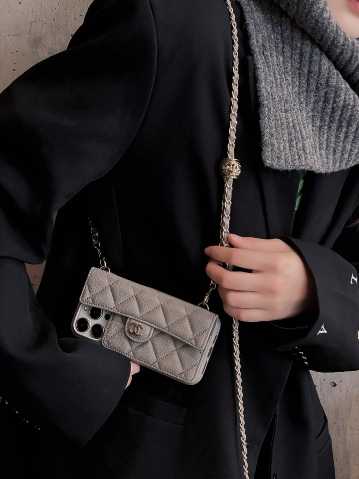 Chanel Genuine Leather Wallet Leather Crossbody Bag Phone Case For iPhone 17 / 16 / 15 / 14s mysite