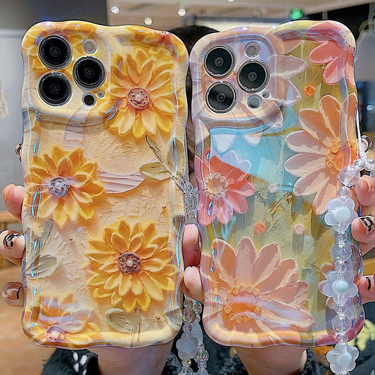 Oil Painting Daisy Flowers With Wristband For iPhone Case mysite