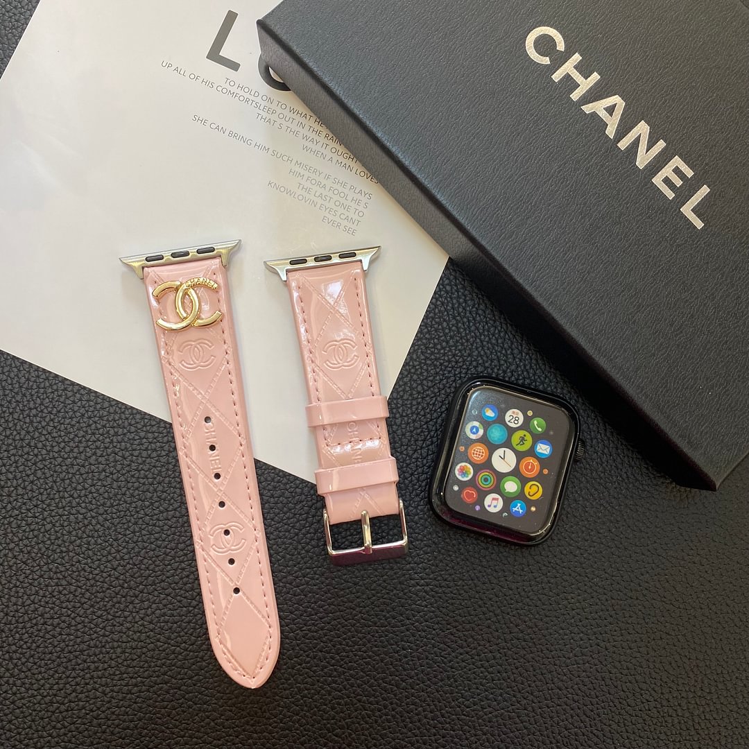 Glossy Leather Apple Watch Strap Luxury Metal Logo mysite