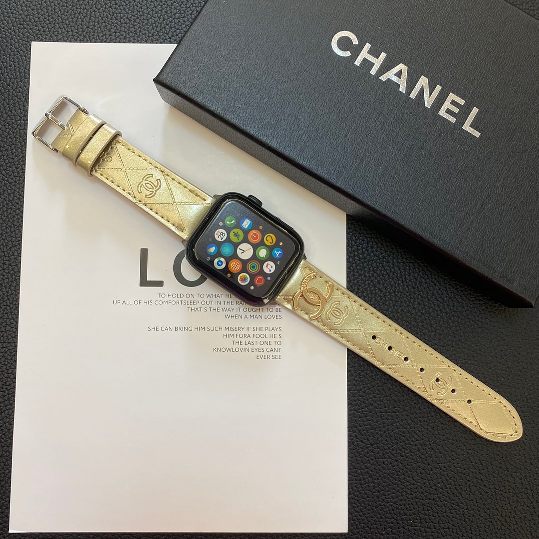 Glossy Leather Apple Watch Strap Luxury Metal Logo mysite