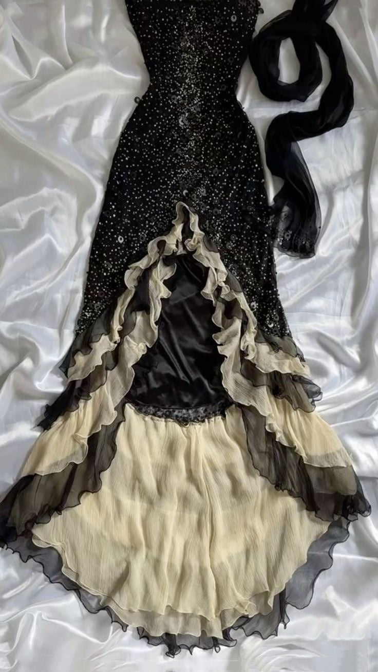 Black Sparkly Elegant Ruffled Tulle Long Sequin Ball Gown Prom Dress Evening Gown Party Dress gh3141s mysite