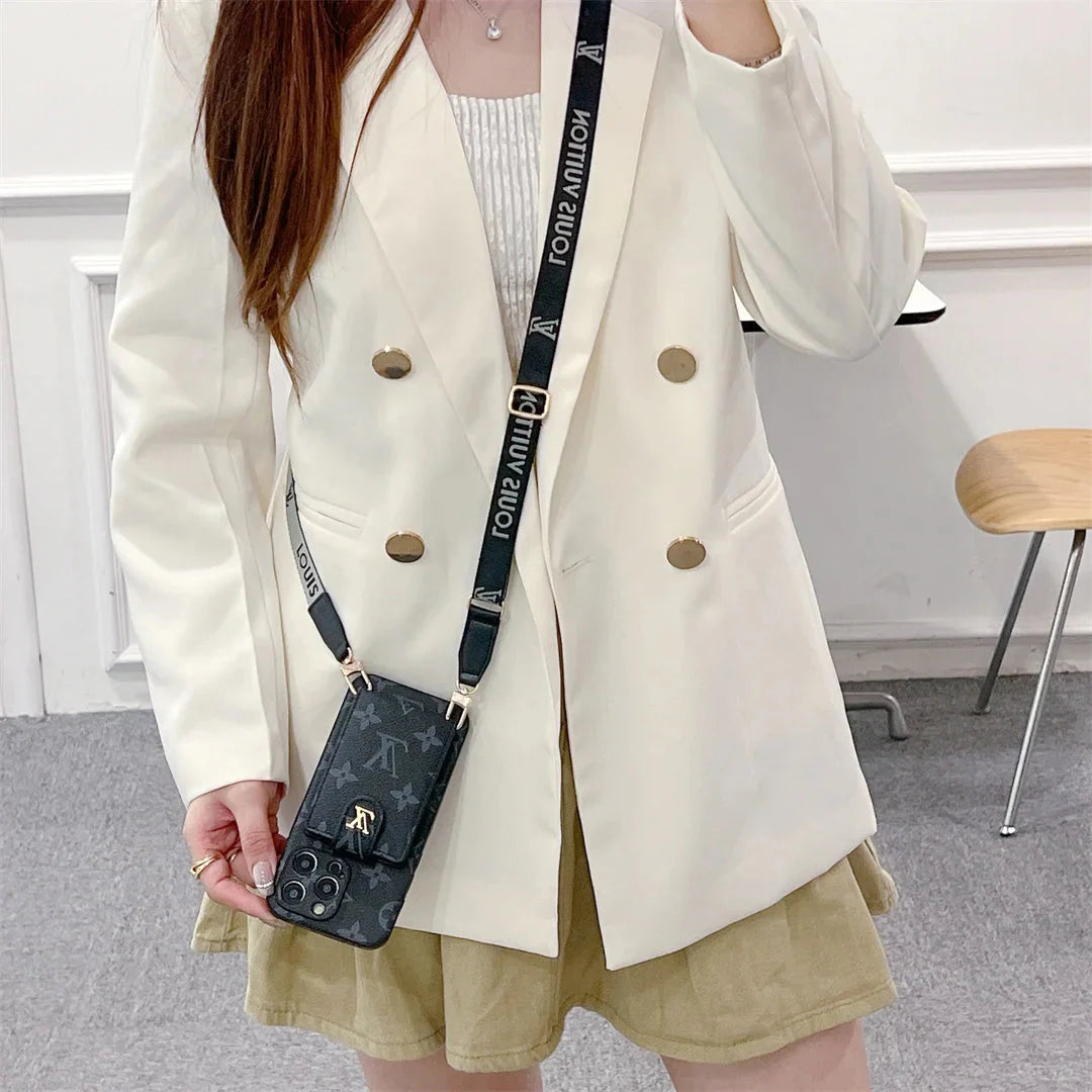 Monogram Canvas Leather Button Card Holder Crossbody iPhone Cases mysite