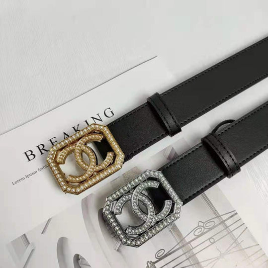 2 Colors Fashion pearl square buckle leather belt mysite