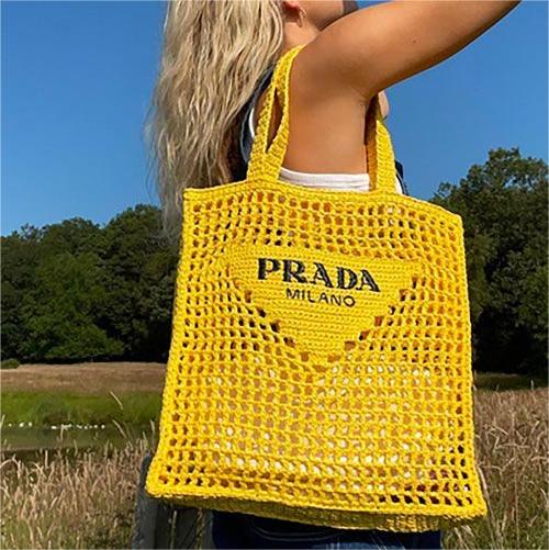 Prada Women's Natural Crochet Tote Bag-Yellow mysite
