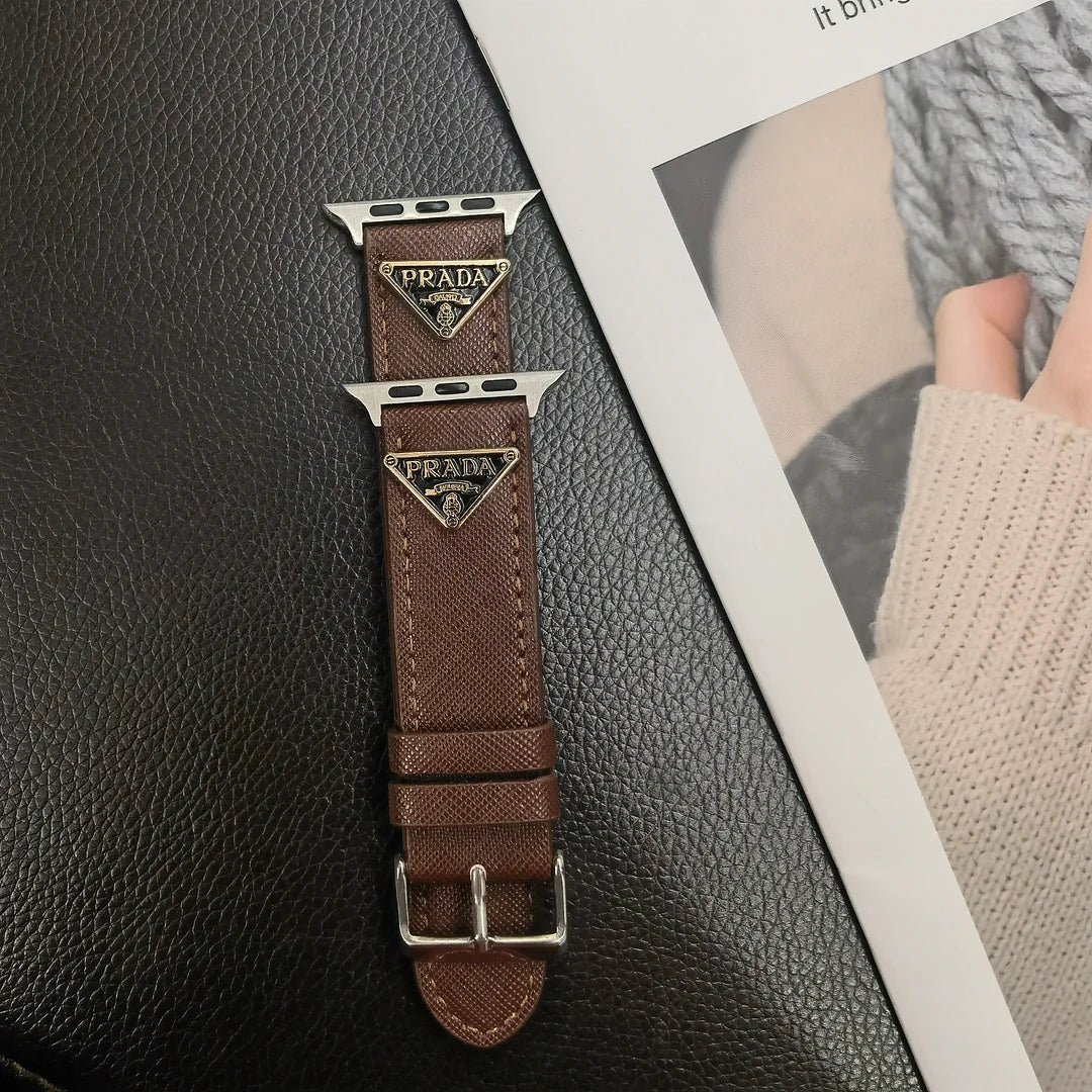 Double Triangle Monogram Label Leather Apple Watch Band mysite