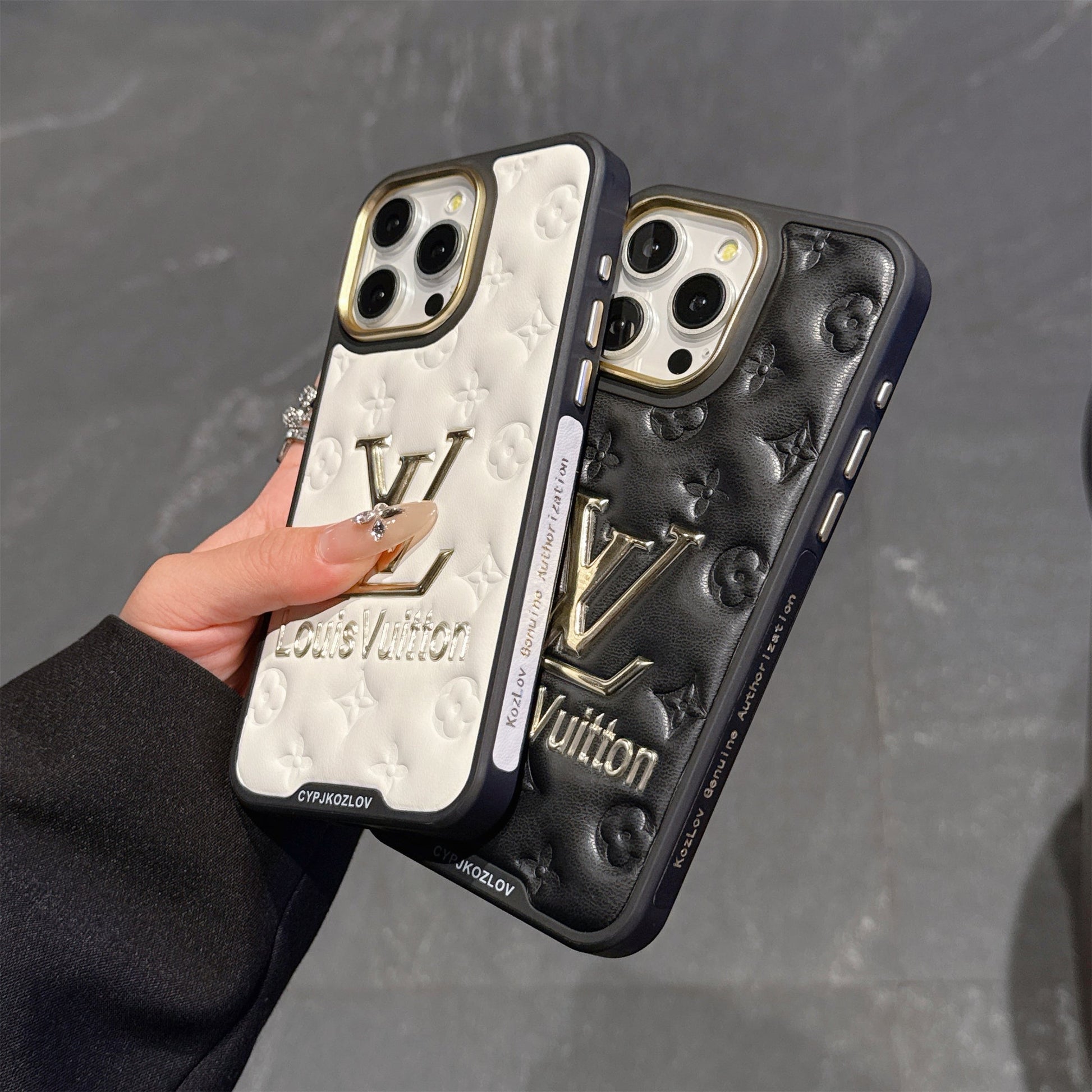 Finest Electroplated Classic Monogram Embossed Leather Apple iPhone Cases mysite