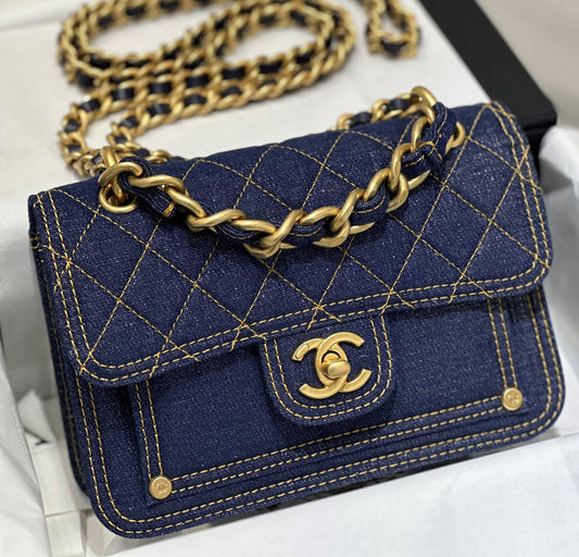 Chanel Flap Denim Blue Bag - 19x14x5cm mysite