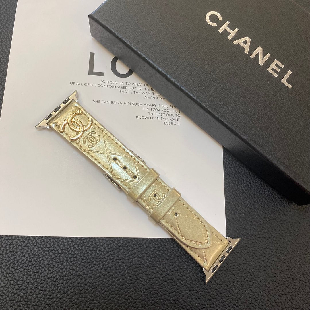 Glossy Leather Apple Watch Strap Luxury Metal Logo mysite