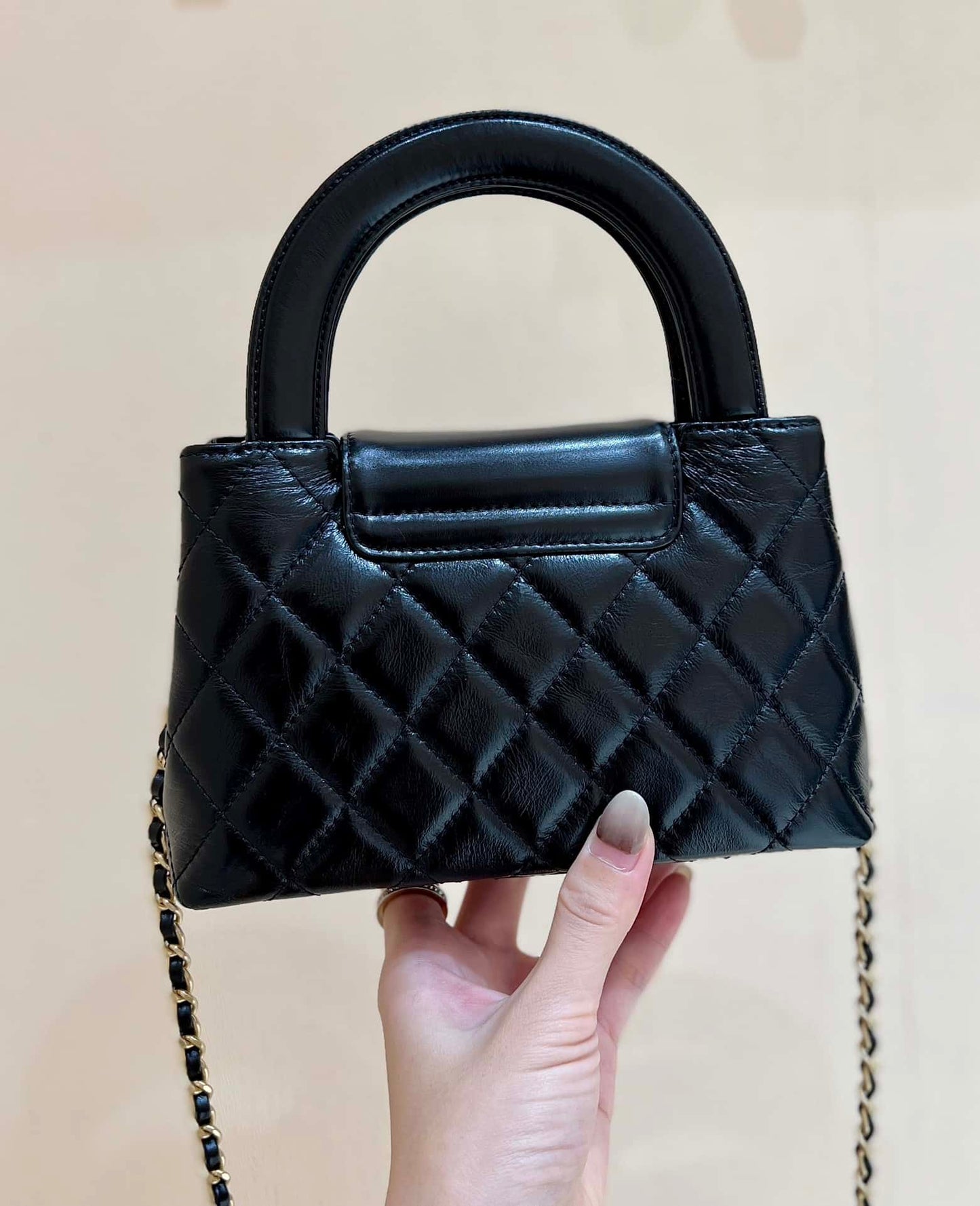 Chanel Kelly Mini Shopping Bag Mini 23K Shiny Aged Calfskin Black 13x19x7cm mysite